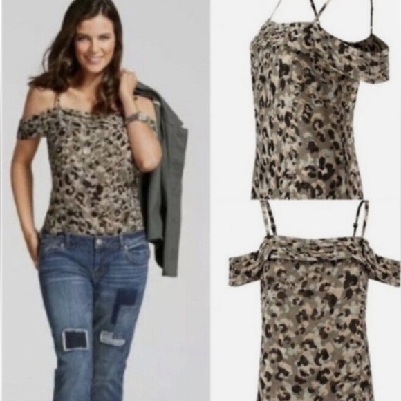 Cabi 5360 Tiered Top Camo Leopard Off The Shoulder Blouse Womens XL - Picture 1 of 10